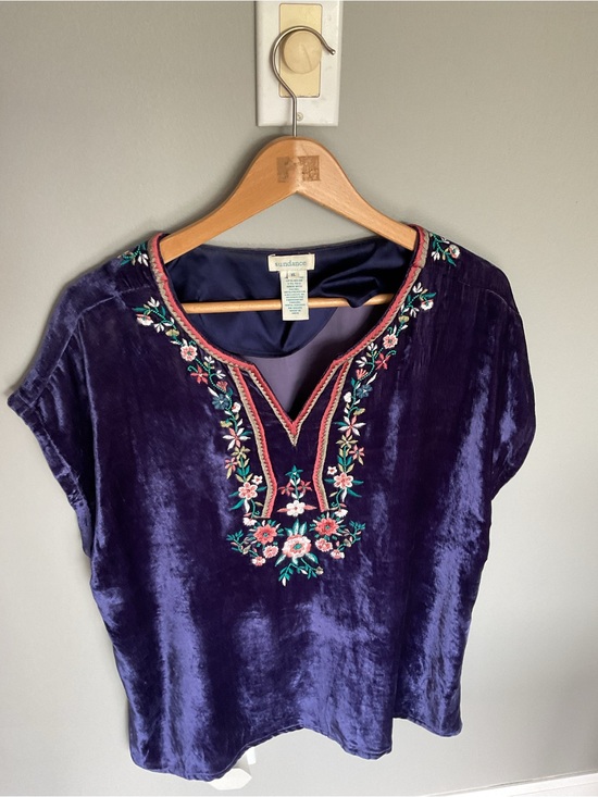 Sundance Tops - Sundance Purple Velvet Embroidered V-Neck Top